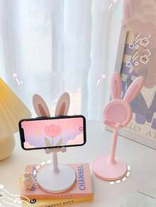 1pc/Cute Desktop Phone Holder, Adjustable Rabbit Shape Phone Holder - The Perfect Companion For Students' Desks, Suitable For Lazy Time, And The Best Birthday And Graduation Gift Among Desktop Accessories - Pink - View 1