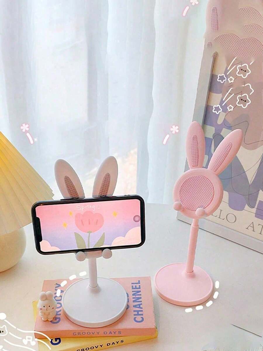 1pc/Cute Desktop Phone Holder, Adjustable Rabbit Shape Phone Holder - The Perfect Companion For Students' Desks, Suitable For Lazy Time, And The Best Birthday And Graduation Gift Among Desktop Accessories - Pink - View 1