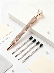 5pcs (1 Pen + 4 Refills) Luxury Rhinestone Ballpoint Pen Set, Sparkling Artificial Diamonds, Creative Gift Writing Pen, Fashionab, First Day Of School - Multicolor - View 4