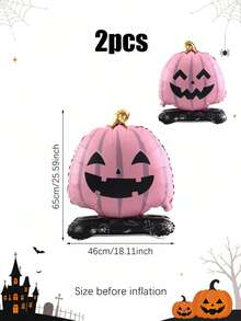 2pcs Halloween Theme Pumpkin Foil Balloons, Includes Orange-Yellow And Pink Double-Sided Small Pumpkin Shaped Balloons, Suitable For Halloween, Pumpkin Party, Halloween Party Atmosphere Decoration, Halloween Funny Decoration, Holiday Atmosphere Photo Props, Indoor And Outdoor Photo Background Props, Trick Or Treat Party - Multicolor - View 9