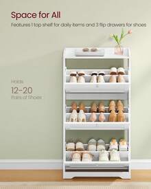 VASAGLE Shoe Cabinet With 3 Flip Drawers, Shoe Storage Cabinet, Adjustable And Removable Dividers, Holds Up To 18 Pairs Of Shoes, Entryway, 9.4 X 23.6 X 42.5 Inches - 白色 - 查看 4