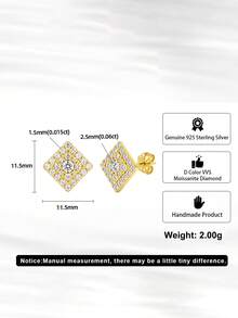 ORSA JEWELS 1 Pair 925 Sterling Silver 14k Gold Round Cut Moissanite Stud Earrings Classic Jewelry For Women, Men Summer Beach, Vacation And Casual Wearing - MOE25 - View 7