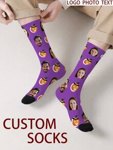 1 Pair Customized Face Pattern Socks, Personalized Photo Socks, Custom Printed Socks, Funny Face Socks, Custom Pattern Socks, Print Any Face Pattern On Socks, Anniversary Gift, Valentine's Day Gift, Unique Birthday Gift, Personalized Collectible - Multicolor - View 5