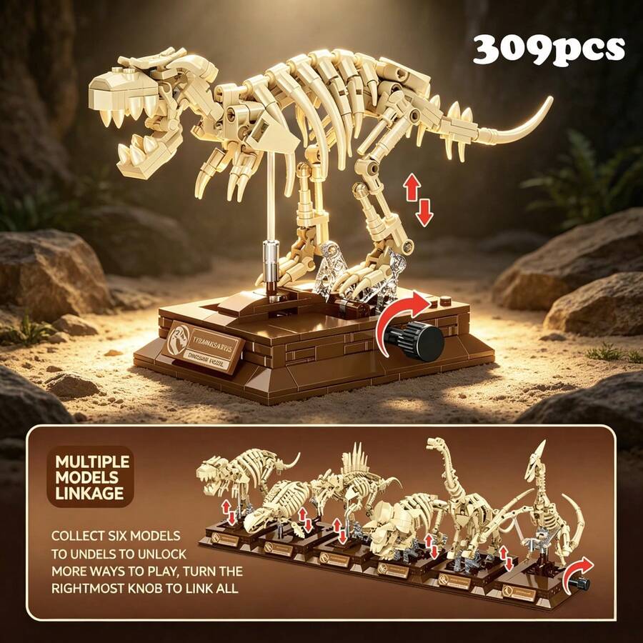 6pcs Skeleton Dinosaur Toys, Creative Mechanical Design With Rotatable Joints For Dinosaur Movement, Fun Stress Relief Assembly Toys With Bone Texture And Scary Atmosphere, Suitable As Christmas, Easter, Birthday Gifts For Boyfriend, Desktop Decor For Men