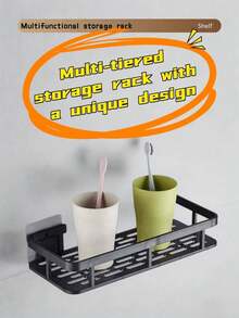 [No Drilling Required] Large Capacity Wall-Mounted Bathroom Storage Rack | Drill-Free Installation, Space-Saving, Easy To Install | Bathroom And Kitchen Hanging Storage Rack, Can Store Toiletries, Cosmetics And Daily Necessities - Multicolor - View 4