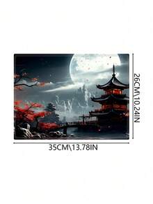 Japanese Style Full Moon Desk Mat, Black & Red Mouse Pad, Gaming Mouse Pad, Extended Keyboard Pad, Laptop Mouse & Keyboard Pad, Suitable For Desktop Decoration - View 10