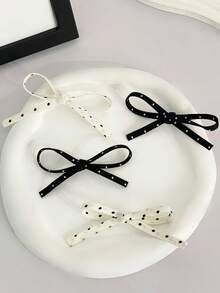 4pcs Black & White Polka Dot Pattern Minimalist Bow Design Retro Versatile Elegant Style Daily Hair Accessories - Black and White - View 1
