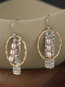 Gmzalx Gentle Dual-Tone Women's Double-Layer Geometric Hanging Earrings, Versatile Earrings For Daily Commute, Picnic And Outing - Two-color - View 3