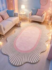 1pc Pink & White Oval Rug, Cute & Cozy Style, Decorative Carpet, Bedroom Decor, Small Rug, Carpet, Home Decor, Living Room Rug, Small Living Room Rug, Bedroom Rug, Living Room Home Decor, Outdoor Rug, Washable Rug - Multicolor - View 2