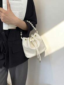 Women Drawstring Bag Mini Sling Bag Bucket Bag Diamond Lattice Daily Outdoor Bag - Beige - View 3
