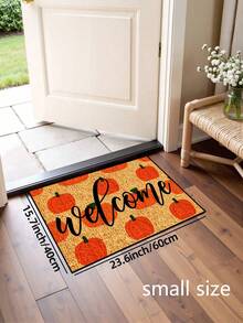 1pc, Autumn Harvest Festival Orange Pumpkin Background Welcome Pattern Doormat, Seasonal Style Machine Washable Polyester Fiber Mat, Suitable For Indoor, Outdoor, Daily Decoration, All Seasons - Orange - View 8