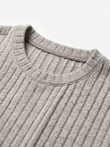 Men's Vertical Ribbed Textured Crew Neck Long Sleeve Knit Sweater, Casual Fashion Pullover Top - Khaki - View 3