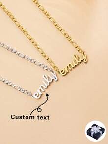 1pc Personalized Fashion Multi-Chain Customizable Name Necklace, Gold Stainless Steel Custom English Letter Necklace, Unisex, Suitable For Daily Wear, Couples, Boyfriend, Girlfriend, Mom, Dad, Family, Pets, Grandmother, Perfect Gift For Valentine's Day, Mother's Day, Father's Day, Anniversary, Party, Wedding - Smooth Double Layer - View 3