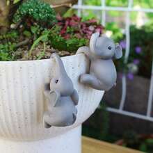 2pcs Resin Elephant Planter Edge Hanging Decor, 2 Different Poses Elephant Planter Edge Ornaments, Mini Potted Plant Accessories, Suitable For Balcony, Garden And Indoor Greenery Display, Desktop, Patio And Shelf Decoration - Elephant Flower Pot Hanger - View 7