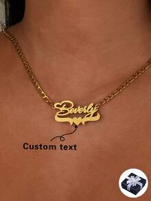 Fashionable High-End Customized Name Necklace, Stainless Steel Personalized Heart-Shaped Nameplate Necklace, English Name Customization, Suitable For Women/Girls Daily Wear, Silver/Gold Minimalist, Unique Gift For Girlfriend, Mom, Family, Friend, Daughter, Anniversary, Birthday, Daily Wear, Prom, Mother's Day, Father's Day, Valentine's Day, Graduation, Wedding - Gold-frosted - View 1