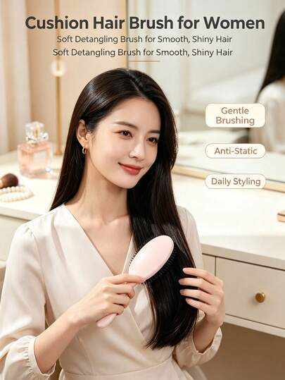 Lược chải tóc đệm khí lông heo cho nữ, massage da đầu chống tĩnh điện, làm mượt tóc xơ rối, tạo độ phồng cho chân tóc, nhỏ gọn, phù hợp dùng tại nhà và du lịch, quà tặng lược du lịch cho bạn bè