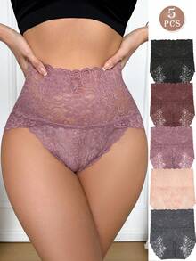 5pcs/Pack Sexy Lace Transparent Women's High Waist Triangle Panties - Multicolor - View 2