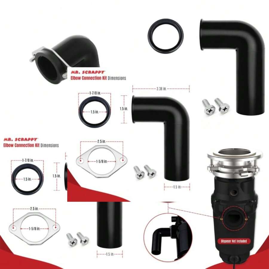 Mr. Scrappy Garbage Disposal Drain Elbow Replacement Kit - Includes 1.5" Elbow, Flange, Gasket, And Two Screws - As Pic - View 1