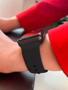 Pulseira Para Relógio Smartwatch Silicone Com Fecho De Metal - Preta - Preto - Visão 4