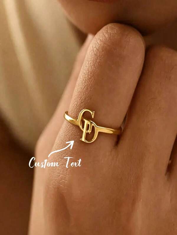 Customized Double Initial Ring, Unisex, Customized Letter Ring, Stainless Steel Initial Ring, Couple Jewelry, Anniversary Gift