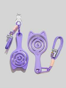 1pc Fluffy Rib Comb Women's Massage Hairbrush Curly Hair Styling Tool Home Use Keychain Pendant Compact Comb - Multicolor - View 4