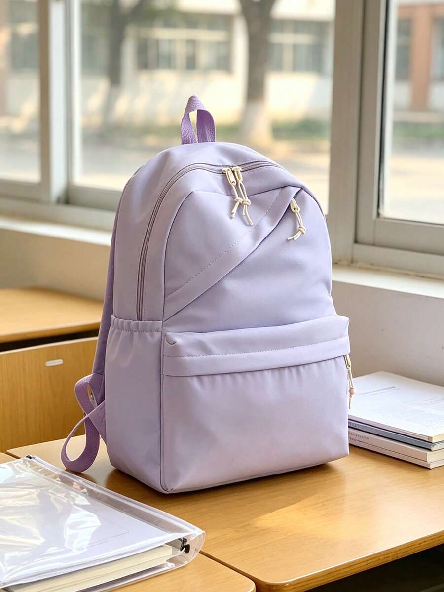 1 chiếc ba lô phong cách đại học thường ngày màu trơn bằng polyester, nhẹ, dung tích lớn, túi đeo vai đi làm hằng ngày, có dây đeo vai điều chỉnh được, phù hợp đựng đồ cho chuyến đi ngắn, dành cho nữ, học sinh trẻ, sinh viên đại học, sinh viên mới tốt nghiệp, dùng cho đi làm hằng ngày, chuyến đi ngắn, du lịch, đi học trong khuôn viên trường và quay lại trường học - 2256 - Xem 1