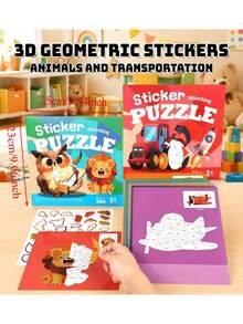 Kids Quiet Activity Sticker Kit Ages 3+ - 3D DIY Collage Craft With Animal & Vehicle Patterns | Travel Busy Toy For Fine Motor Skills - Multicolor - View 3