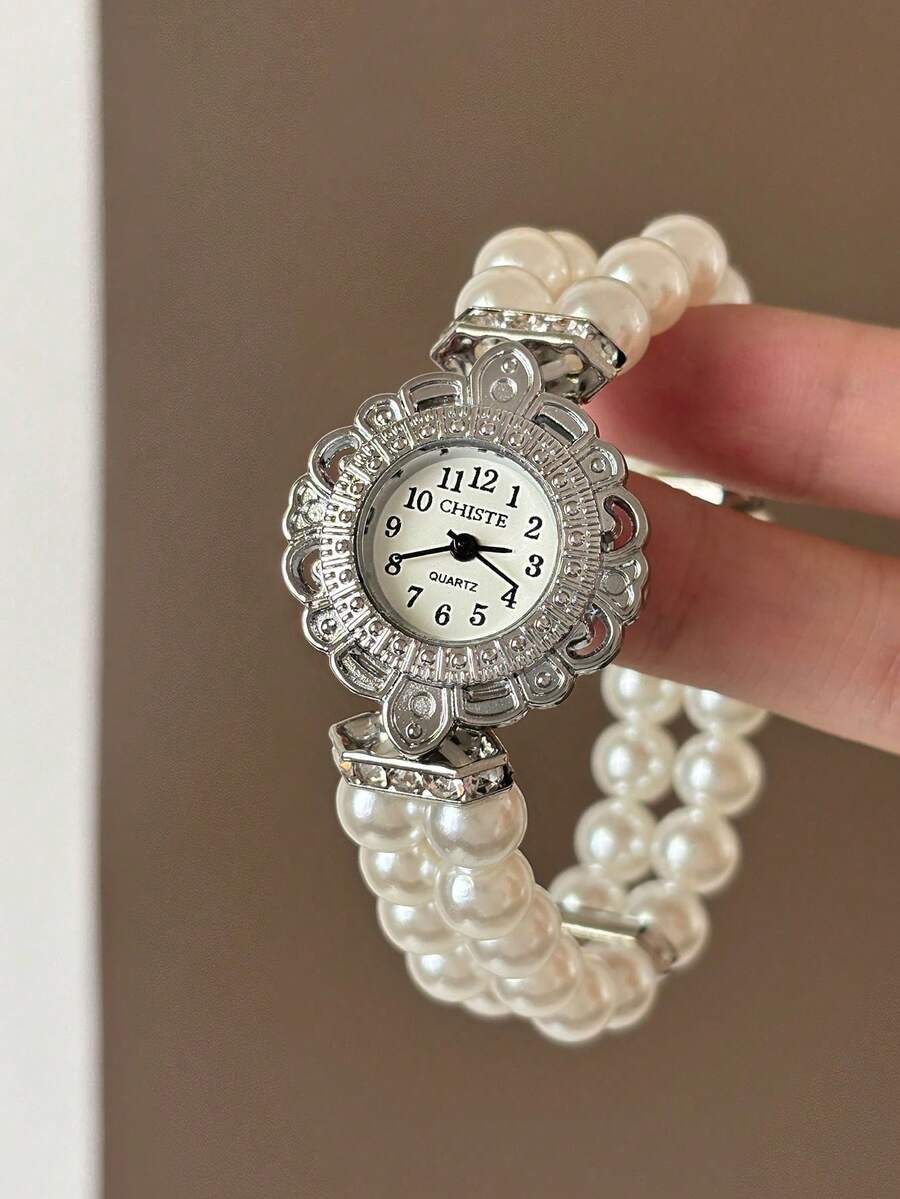 Round Bead Women's Quartz Watch, With Exquisite Arabic Numeral Dial, Suitable For Daily Wear, Best Gift Choice - White - View 1