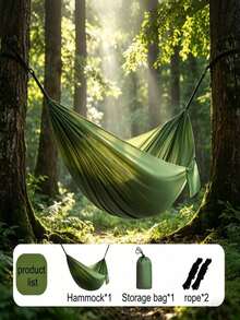 1pc Portable Lightweight Parachute Fabric Camping Hammock, Includes 2 Tree Straps And Storage Bag, 210x140cm Outdoor Hanging Bed, Breathable And Durable, Suitable For Camping, Hiking, Backpacking, Backyard Garden, Beach Picnic, Travel And Outdoor Leisure - Multicolor - View 4