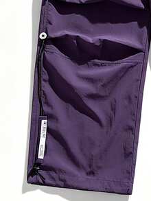 Celana Panjang Kargo Fungsional Luar Ruangan Wanita NBCT, Potongan Lebar, Warna Biru Danau Blok, Pinggang Bertali, Celana Panjang Kasual Hiking dengan Banyak Saku, Tersedia Berbagai Warna - Purple - View 5