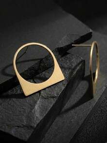 1Pair Geometric Statement Gold Stud Earrings For Women, Minimalist Modern Abstract Rectangle And Circle Combination, Party Fashion Ear Jewelry - Multicolor - View 4