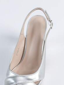 Women's Silverplatform Block Heel Sandals, Open-Toe Backless Ankle Strap High Heels, Elegant And Sexy Party High Heels, Comfortable Block Heel Formal - Silver - View 8