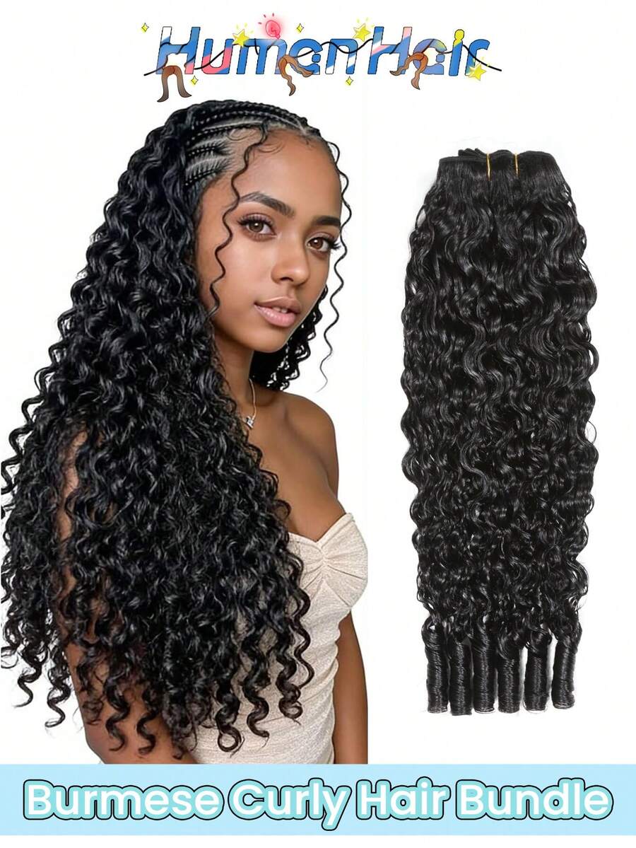 Burmese Curly Human Hair Bundles 18 20 22 Inch Raw Human Virgin Hair Weave Bundle Water Wave Ocean Spiral Curly Hair Extensions For Braiding - Natural Black - View 1