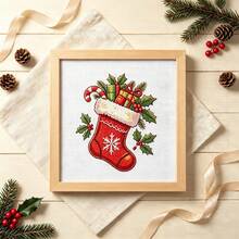 4 Styles Christmas Theme 11CT Cross Stitch Material Kit Christmas Stocking/Candle/Gingerbread House/Snowman Beginner Friendly Zero-Based Handmade DIY Embroidery Kit Home Decor Holiday Gift - Multicolor - View 5