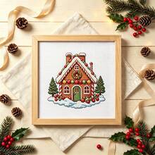 4 Styles Christmas Theme 11CT Cross Stitch Material Kit Christmas Stocking/Candle/Gingerbread House/Snowman Beginner Friendly Zero-Based Handmade DIY Embroidery Kit Home Decor Holiday Gift - Multicolor - View 7
