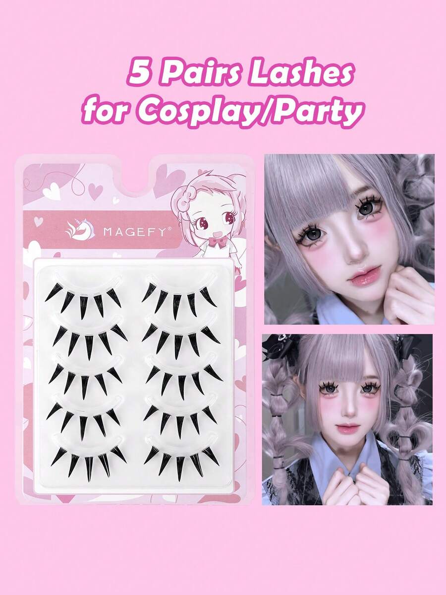 MAANGE 5對自然風混感假睫毛，透明梗粗尾山茶花卡通設計，日韓風Cosplay睫毛，女性禮物