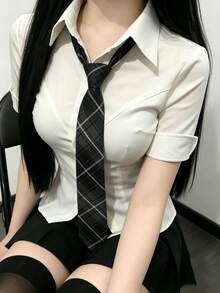 1件對比色斜條紋手打領帶，英式極簡休閒風，適合襯衫領帶、校園穿搭、日常出遊、畢業舞會、節日禮物、萬聖節 - 黑色 - 查看 2