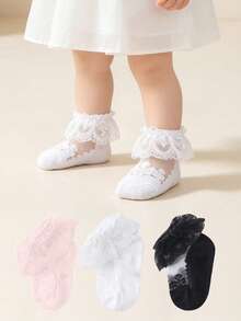 3雙嬰幼兒夏季薄款透氣蕾絲水晶冰絲短襪 - 彩色 - 查看 9