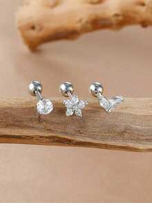 3件套18K镀金不锈钢耳骨耳环套装，时尚耳夹耳环，女士款 - 3pcs Earrings set - 查看 3