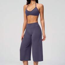 Women's 2 Pieces Set, Tank Top With Short Wide Leg Pants, Suitable For Vacation, Date, Daily Wear. Sports Outfit - Gray Purple - View 9