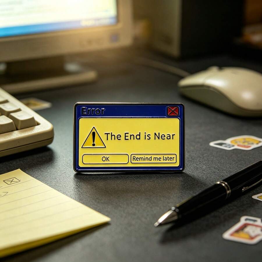 1Pc Vintage Computer Error Window Enamel Pin Funny "The End Is Near" Warning Brooch Retro Pop Culture Badge Punk Humor Jewelry Decor - Multicolor - View 1