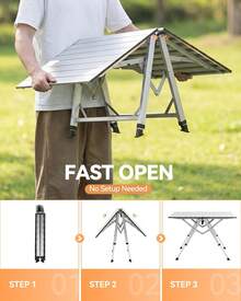 Sportneer Tragbarer Klappbarer Campingtisch mit Zwei Platten, Schnellöffnung, Verstellbare Höhe von 41,9 bis 70,1, 89,9 x 60,9, Leichter Aluminiumtisch, Griff und Schultergurt für Picknicks ARL7 - Silber - Übersicht 2