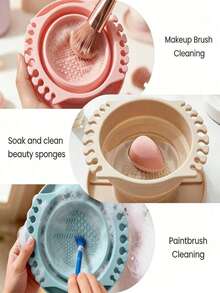 1pc Foldable Makeup Brush Cleaning Box, Portable Storage, Multi-Functional, Suitable For Christmas And Other Occasions, Applicable For Travel, Studio, Bedroom, Vanity, Used For Organizing Makeup Brushes, Suitable For Makeup Enthusiasts, Women - Multicolor - View 4