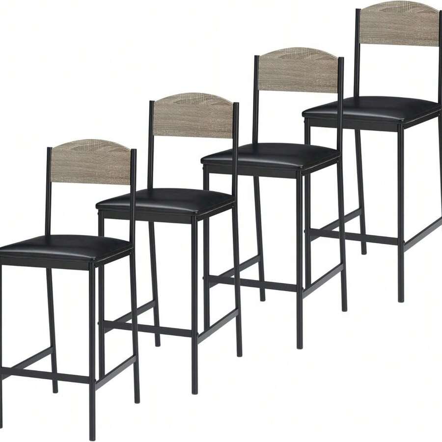 Outop Bar Table & Stools Set Of 3 – 2 PU Leather Upholstered Chairs With Footrest & Backrest, Sturdy Metal Frame Table – Compact Dining Set For Kitchen, Dining Room, Apartment - Gray-4-pack Bar Chairs - View 1