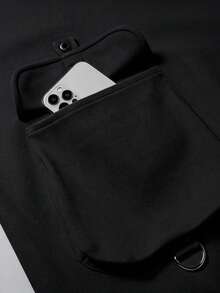 Sweatshirt Pria Gaya Workwear Amerika Kerah Bulat dengan Dua Saku, Pullover Lengan Panjang Longgar Kasual Warna Polos untuk Musim Gugur dan Dingin, Ukuran Tinggi - Hitam - View 7
