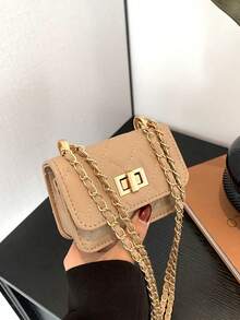 XD 1pc New Mini Square Handbag For Girls, Diamond Pattern Patchwork Shoulder Bag, Woven Chain Flap Small Bag, Cute Crossbody Bag, Accessory Bag - Multicolor - View 8