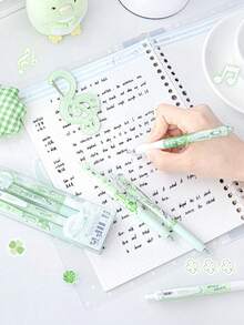 4支裝可愛四葉草壓式凝膠筆 0.5mm 黑墨水 CS雙珠筆 快乾順滑書寫 開學禮物 適合兒童 - 彩色 - 查看 6