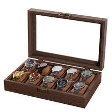 1pc Wood Grain Leather Watch Storage Box With Glass Window, Watch Collection Box, Bracelet Watch Display Case - Coffee Brown - View 5