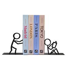 A Pair Of Creative Metal Bookends Featuring Two Matchstick Figures In Distinct Poses, Fun Silhouette Book Stoppers With Interacting Matchstick Characters, A Whimsical Gift Ideal For Book Lovers, Students And Office Workers, Perfect Presents For Birth - One Size - View 2