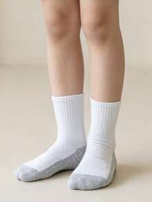 5 Pairs Kids' Mid-Calf Casual Sports Socks, Contrast Color Yin Yang Design, Comfortable Student Socks For Big Kids - Light Grey - View 4